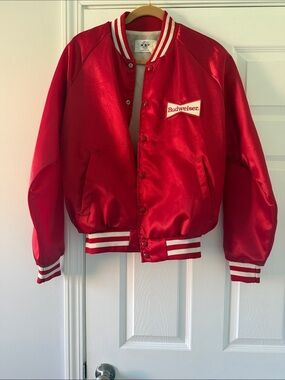 Budweiser Vintage Red Satin Letterman Jacket with White Trim